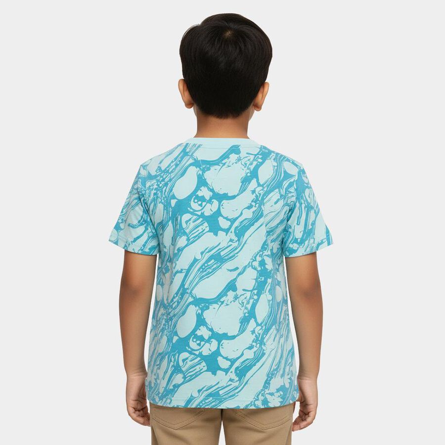 Boys Light Blue Cotton Crew Neck Casual T-Shirt, Light Blue, large image number null