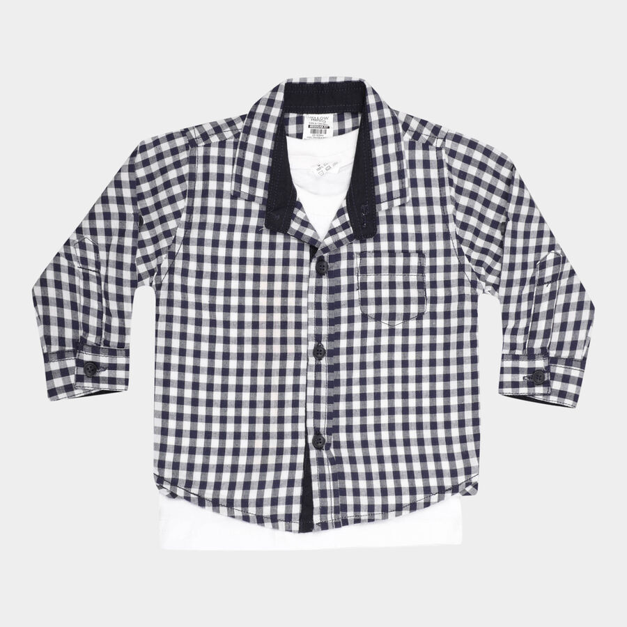 Infants Cotton Solid Casual Shirt, Navy Blue, large image number null
