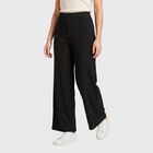 Ladies' Black Wide Leg Textured Track Pants, Black, small