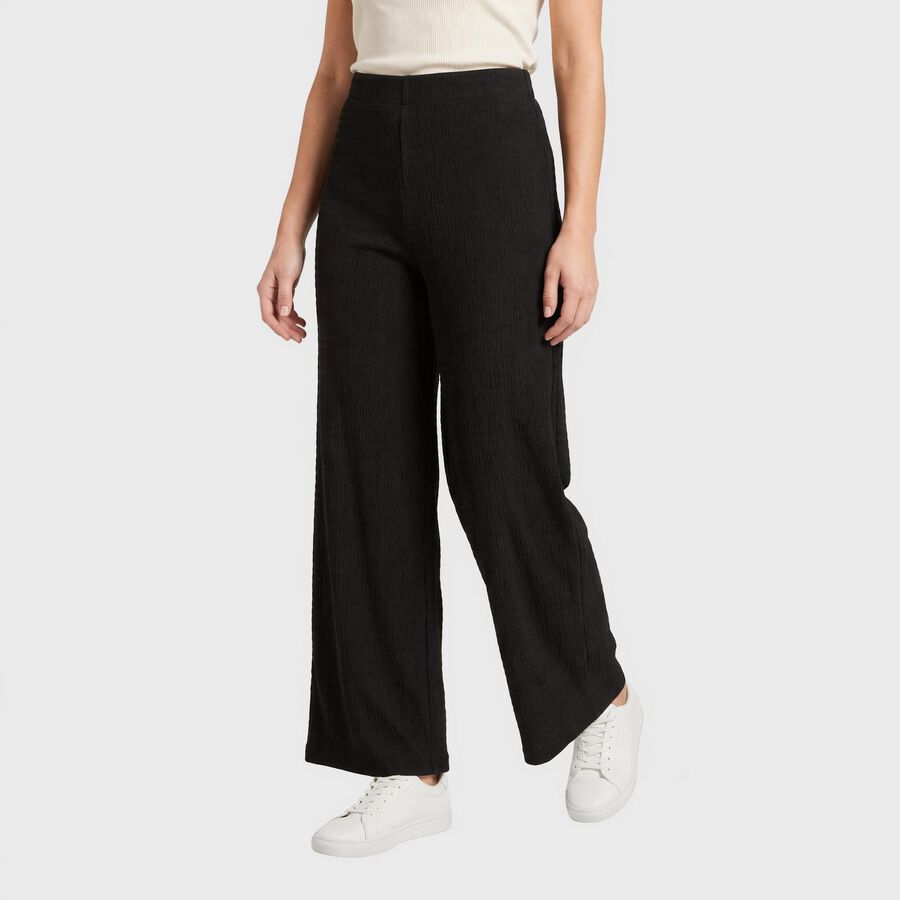 Ladies' Black Wide Leg Textured Track Pants, Black, large