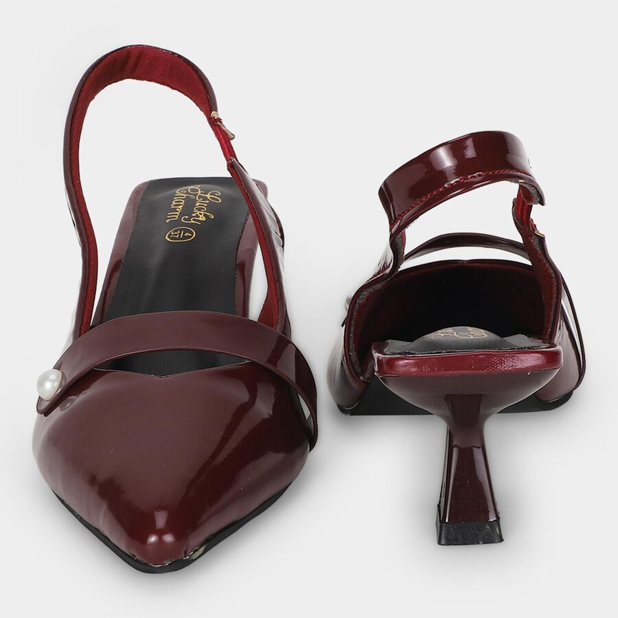 Women's Maroon Slingback Pointed Toe Heels, Maroon, large