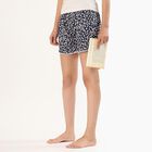 Women's Dark Navy Floral Printed Lace Trim Shorts, Navy Blue, small