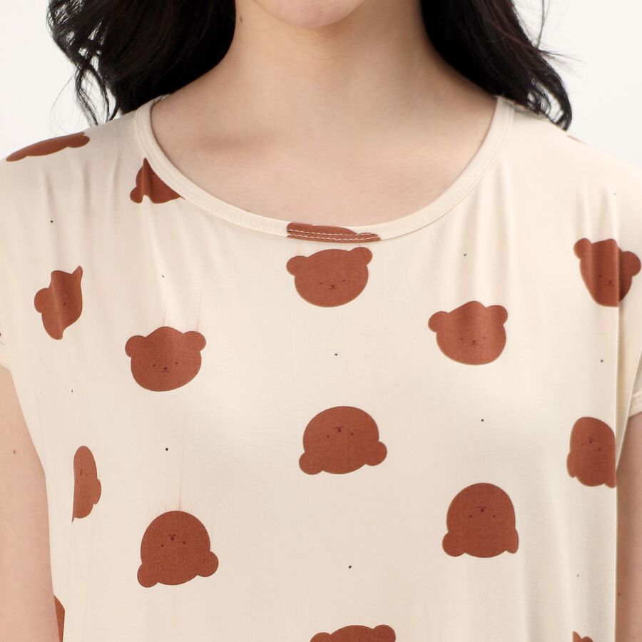 Women's Light Beige Round Neck Casual Nighty, Beige, large image number null