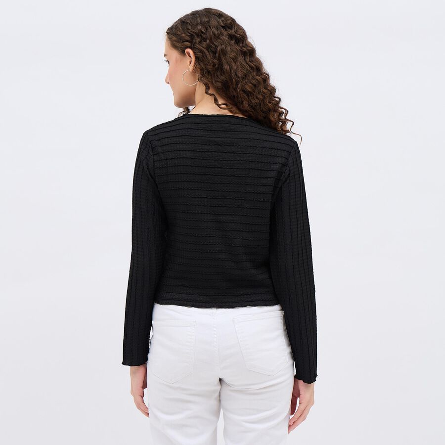 Women's Jet Black Round Neck Casual Top, Black, large image number null