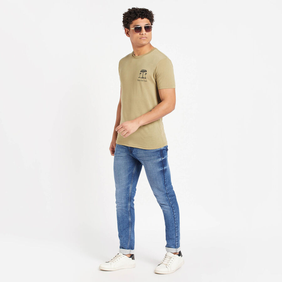 Round Neck T-Shirt, खाकी, large image number null
