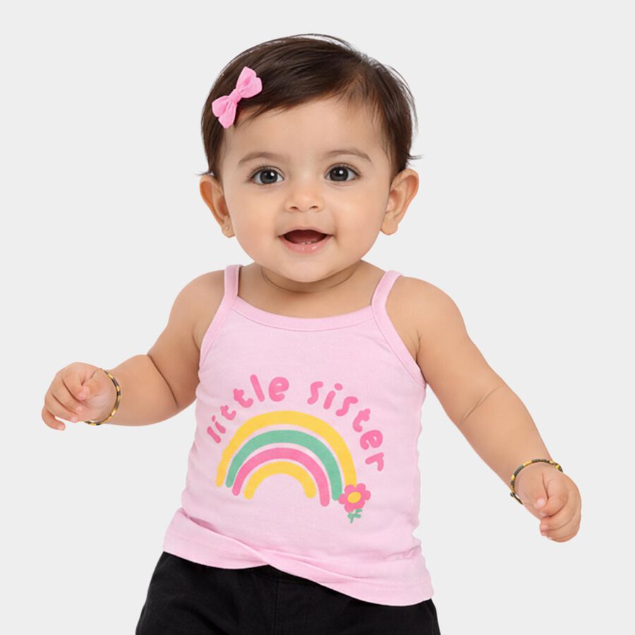 Infants' Pink Cotton Round Neck Casual Vest, Light Pink, large