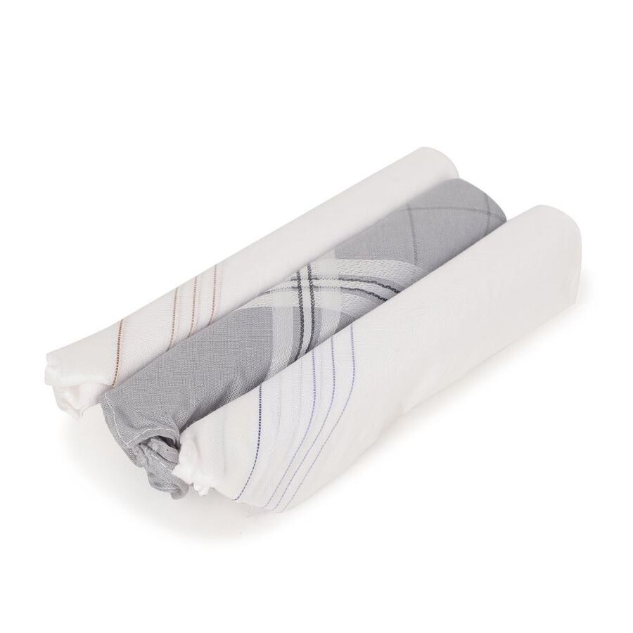 Men's Muted Grey and White Checked Pack of 3 Handkerchief, White, large