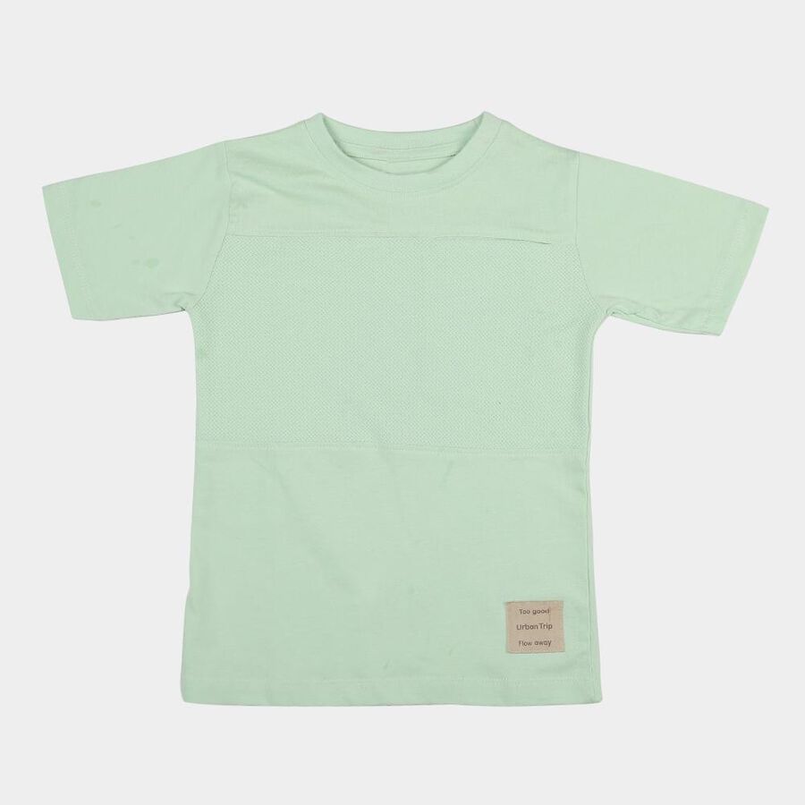 Boys' Light Green Round Neck Textured T-Shirt, Light Green, large
