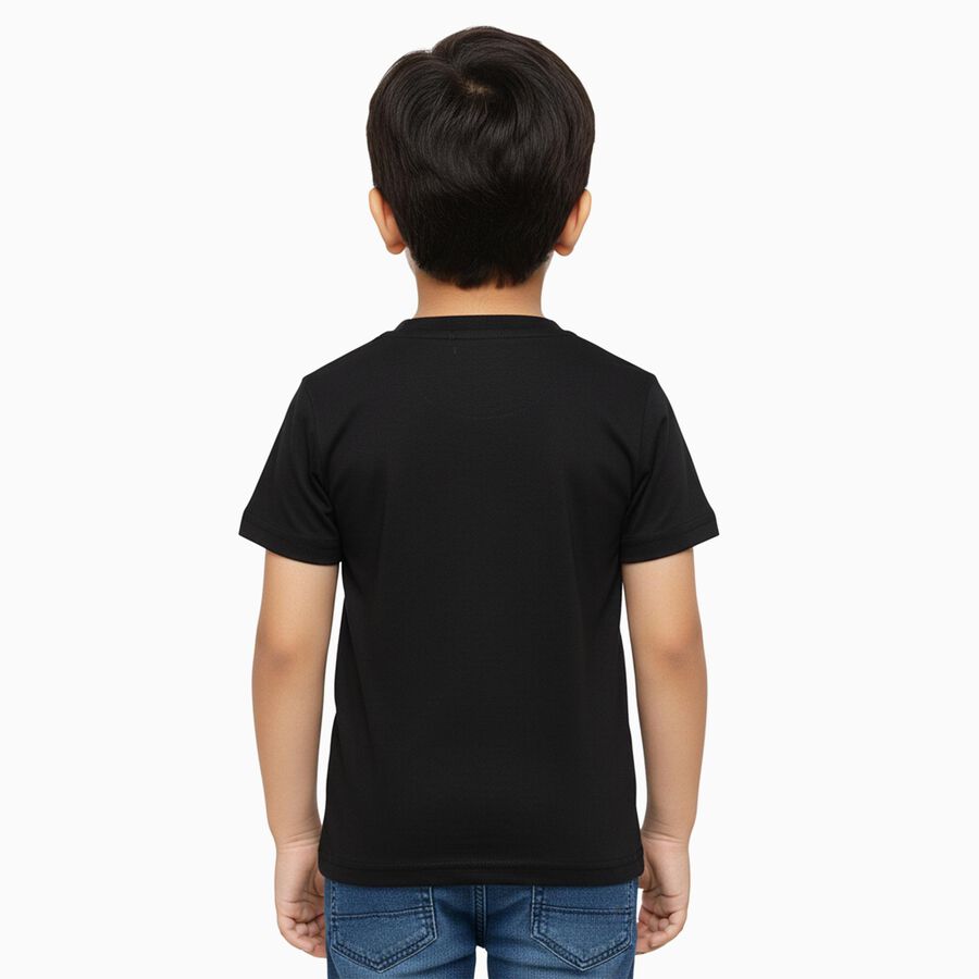 Boys Jet Black Round Neck Casual T-Shirt, काला, large image number null