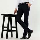 Men's Jet Black Slim Fit Flat-Front Formal Trousers, Navy Blue, small image number null