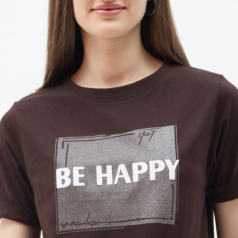 Ladies' Round Neck T-Shirt, Brown, large image number null