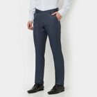 Solid Fixed Waist Formal Trousers, Dark Blue, small image number null