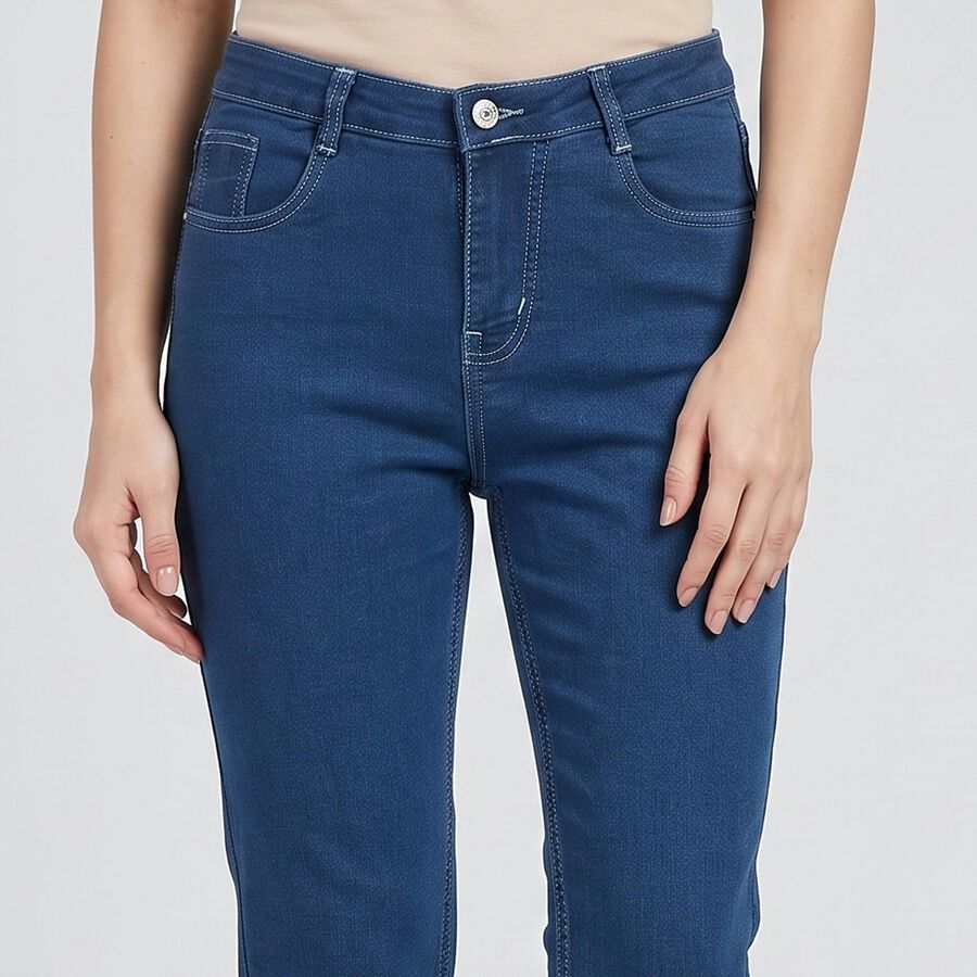 Women's Blue Straight Fit Classic Jeans, Mid Blue, large