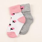 Infants Light Pink and Grey Regular Fit Animal Face and Polka Dot Socks Pack of 2, हल्का ग्रे, small image number null