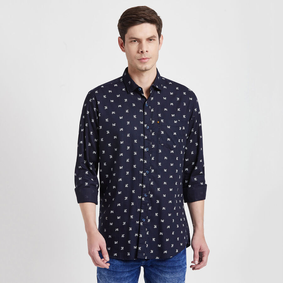 Cotton Printed Casual Shirt, Navy Blue, large image number null