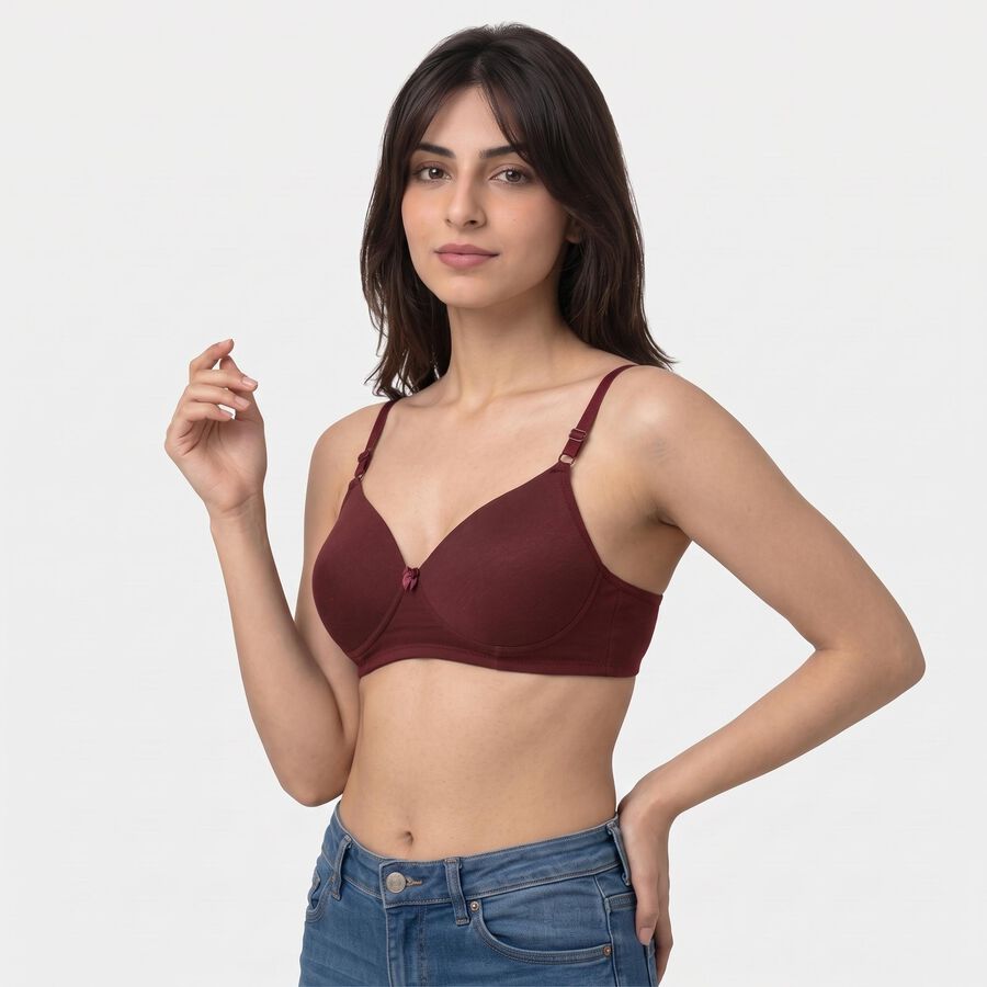 Women's Brown Padded Wire-Free T-Shirt Bra, भूरा, large
