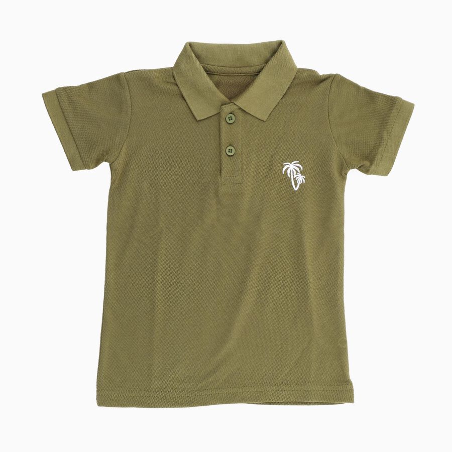 Boys Muted Olive Green Polo Neck Casual T-Shirt, Olive, large