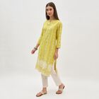 Women's Light Lime Green Round Neck Printed Kurta, Light Green, small