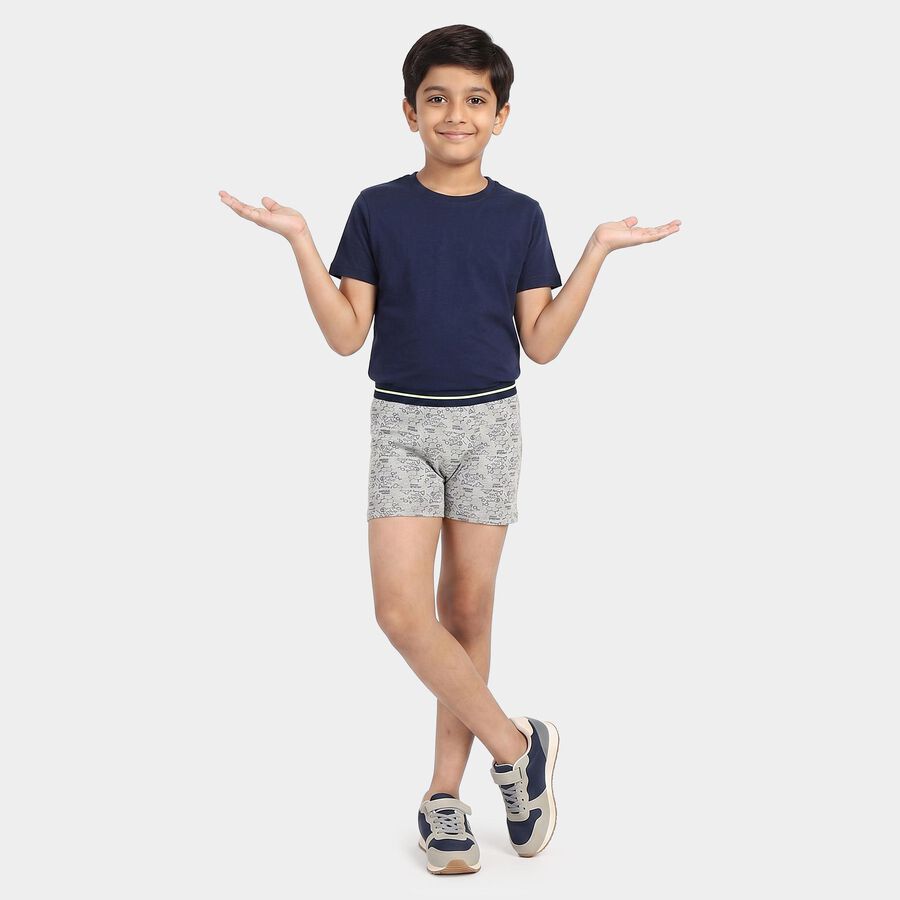 Boys Grey Regular Fit Printed Trunks, हल्का ग्रे, large