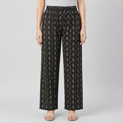 Women's Black Regular Fit Printed Palazzos