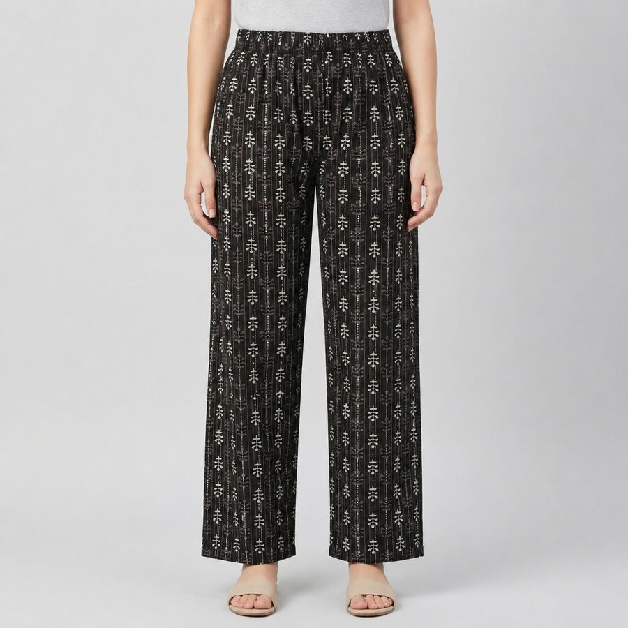 Women's Black Regular Fit Printed Palazzos, काला, large