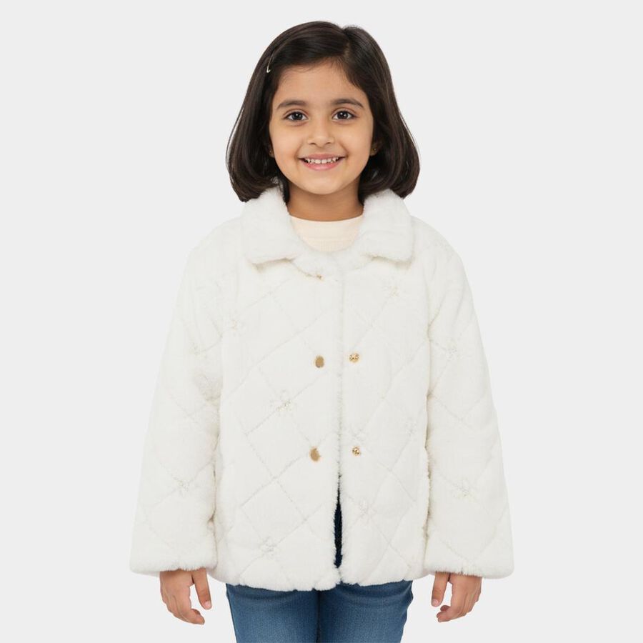 Girls Snow White Classic Casual Jacket, सफ़ेद, large image number null