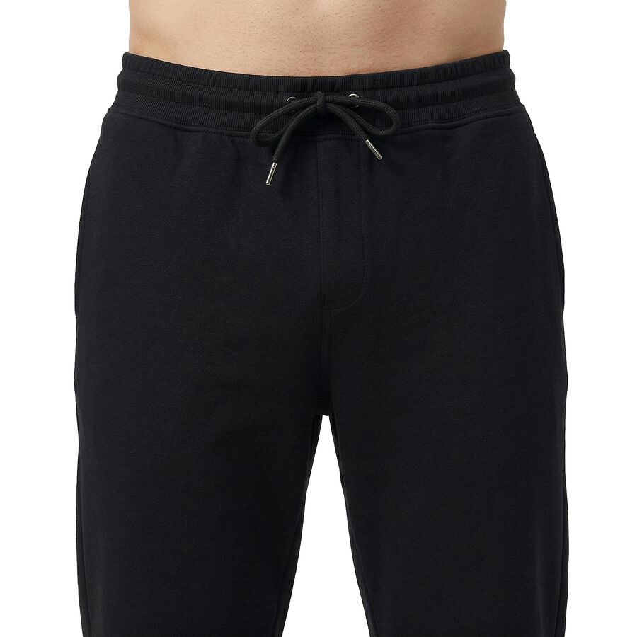 Men's Black Tapered Fit Zippered Track Pants, काला, large