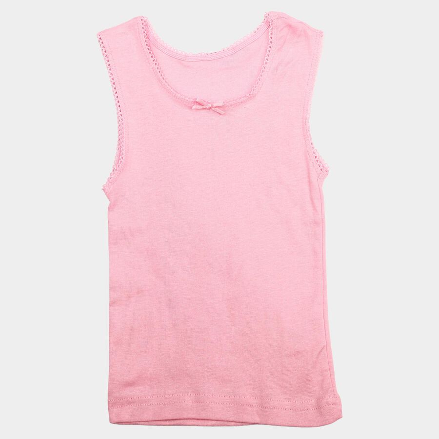 Girls Pink Cotton Round Neck Vest, गुलाबी, large