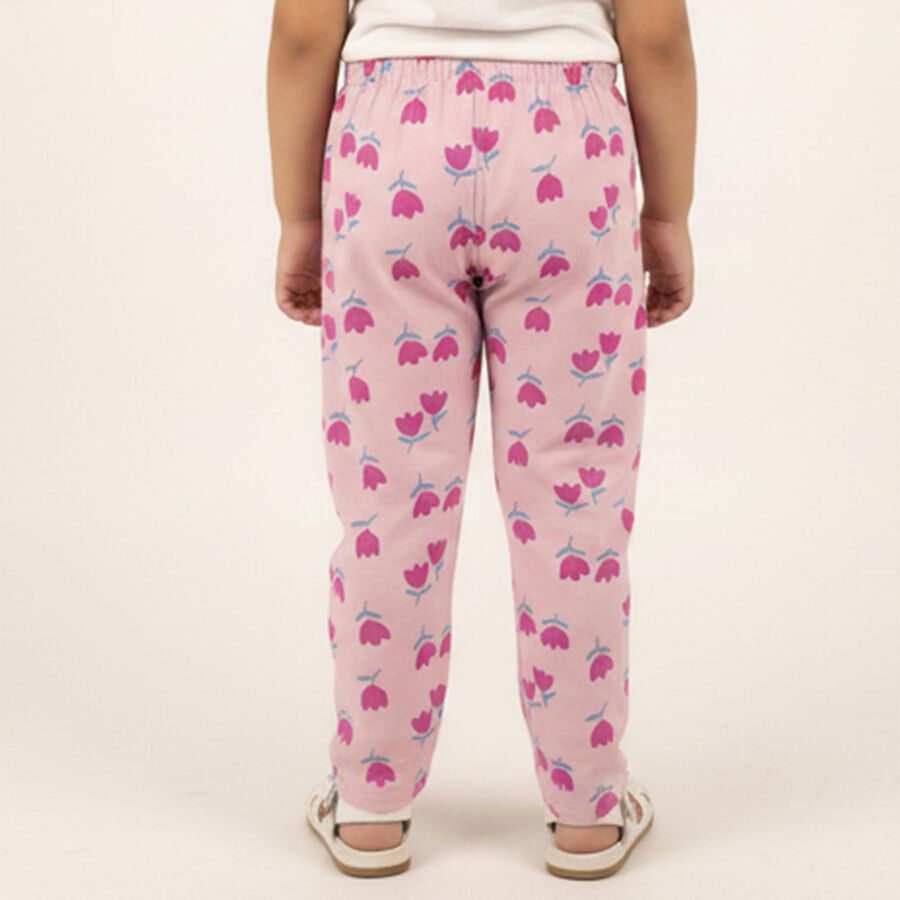 Girls' Light Pink Floral Printed Elastic Waist Pyjama, लाइलेक, large image number null