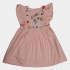 Girls' Peach Cotton Embroidered Ruffle Sleeve Frock, पीच, small