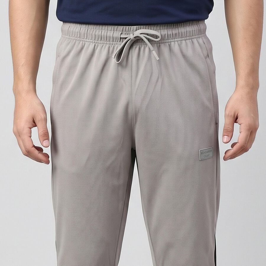 Men's Grey Slim Fit Panelled Track Pants, Light Grey, large