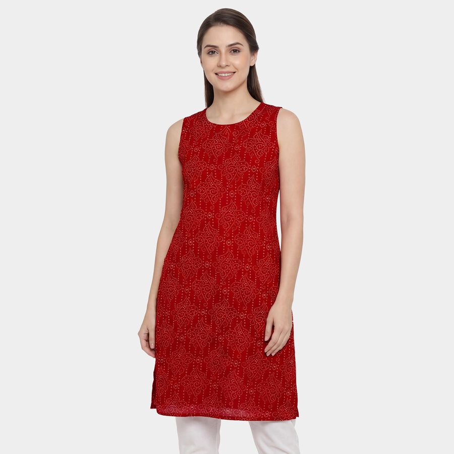 Women's Red Round Neck Straight Kurta, Red, large
