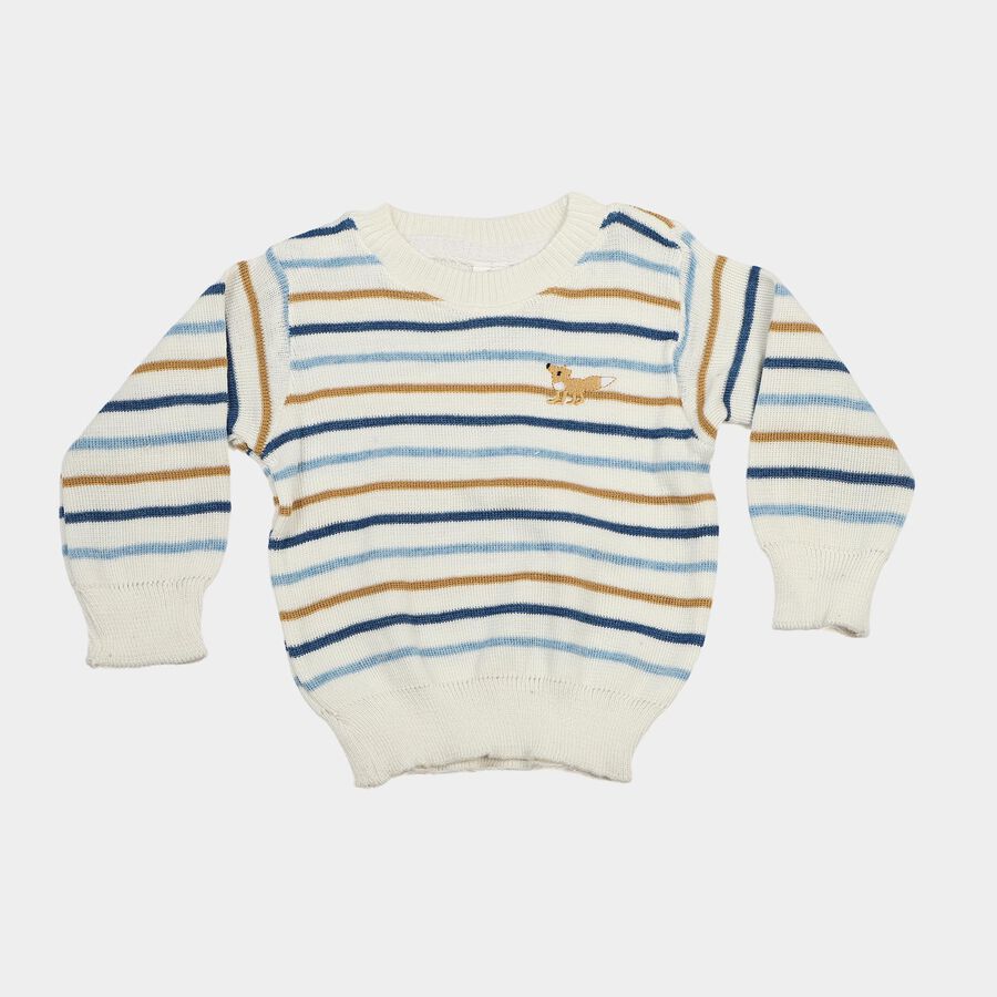 Infants' Off White Crew Neck Striped Pullover, Off White, large