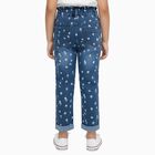 Girls' Muted Mid Blue Regular Fit Floral Printed Jeans, हल्का नीला, small