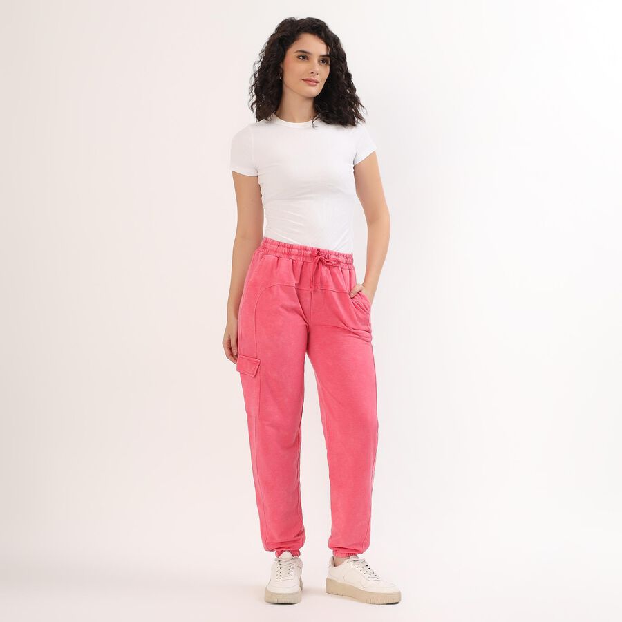 Women's Washed Pink Relaxed Fit Cargo Jogger Track Pants, Pink, large image number null