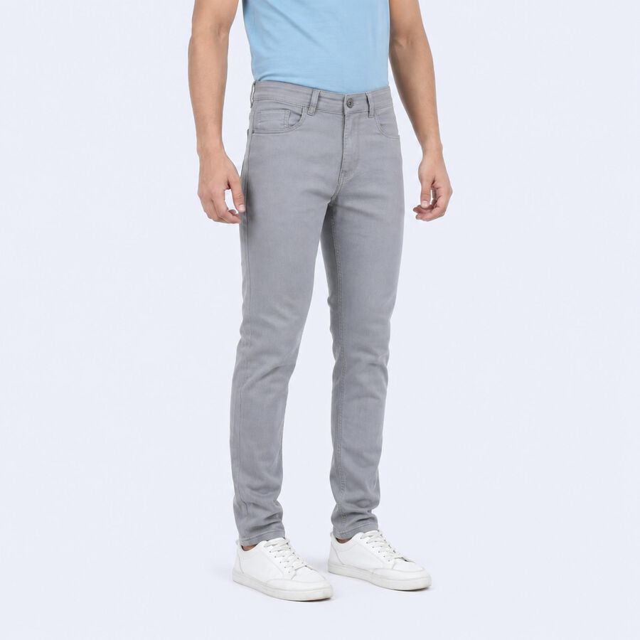 Men's Grey Slim Fit Solid Jeans, Light Grey, large