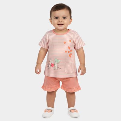 Infants Peach Cotton Shorts Set