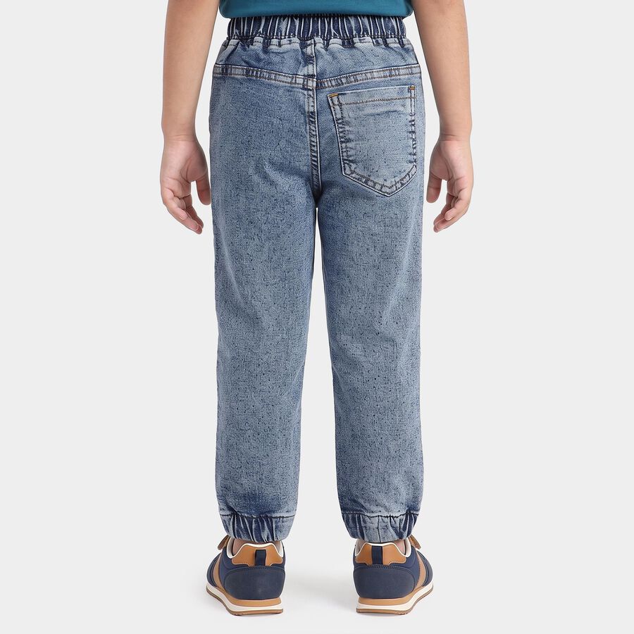 Boys' Light Blue Jogger Fit Washed Jeans, मध्यम नीला, large
