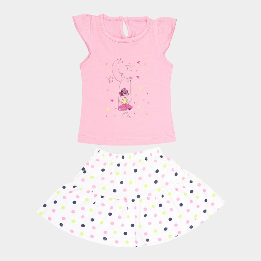 Infants Cotton Skirt Top Set, Pink, large image number null