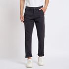 Men's 100% Cotton Slim Fit Casual Trousers , गहरा ग्रे, small