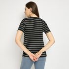 Ladies'  Stripes Round Neck T-Shirt, काला, small image number null