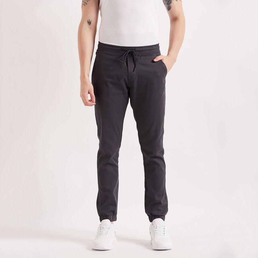 Solid Casual Trousers, गहरा ग्रे, large image number null