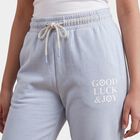 Girls' Light Blue Jogger Fit Typographic Print Winter Pyjama, हल्का नीला, small