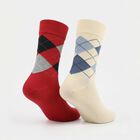 Men's Regular Fit Argyle Pack of 2 Socks ( Beige, Red ), Red, small