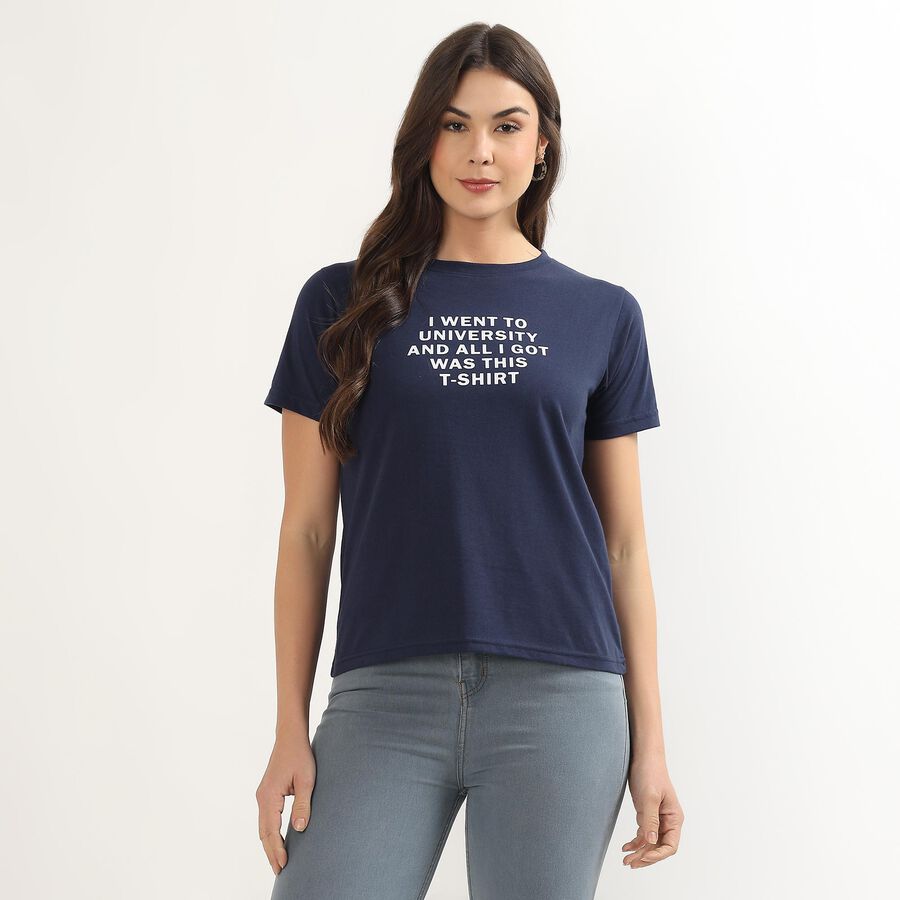 Ladies' Round Neck T-Shirt, नेवी ब्लू, large