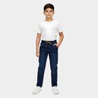 Boys' Blue Regular Fit Stretchable Jeans, गहरा नीला, small