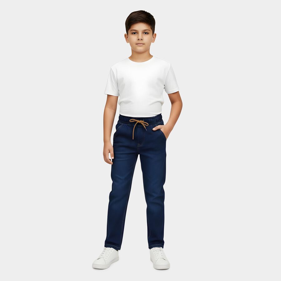 Boys' Blue Regular Fit Stretchable Jeans, गहरा नीला, large