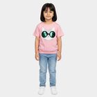 Girls Pink Cotton Round Neck Regular T-Shirt, हल्का गुलाबी, small