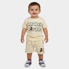 Infants' Beige 100% Cotton Round Neck Graphic Print Baba Suit, Beige, small