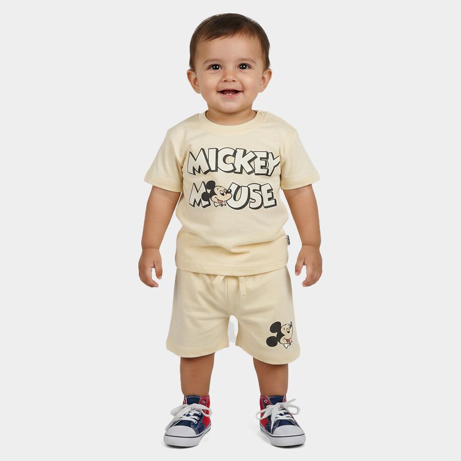 Infants' Beige 100% Cotton Round Neck Graphic Print Baba Suit, Beige, large